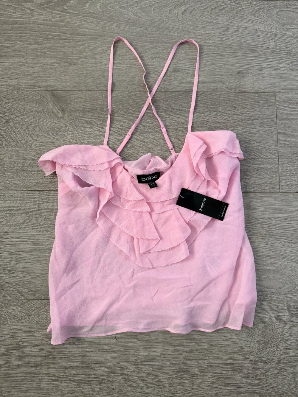 bebe Pink Multi Ruffle Sheer Chiffon Cami Tank Top XXS NWT